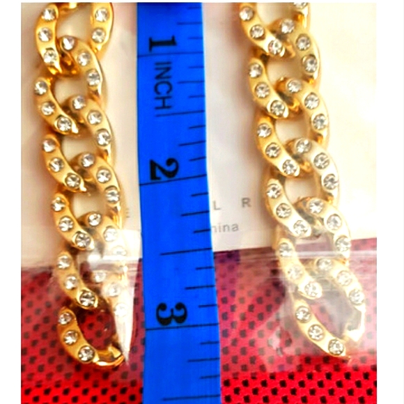 š„CHAIN LINK EARRINGS w/RHINESTONES LIGHTWEIGHT - Picture 4 of 6
